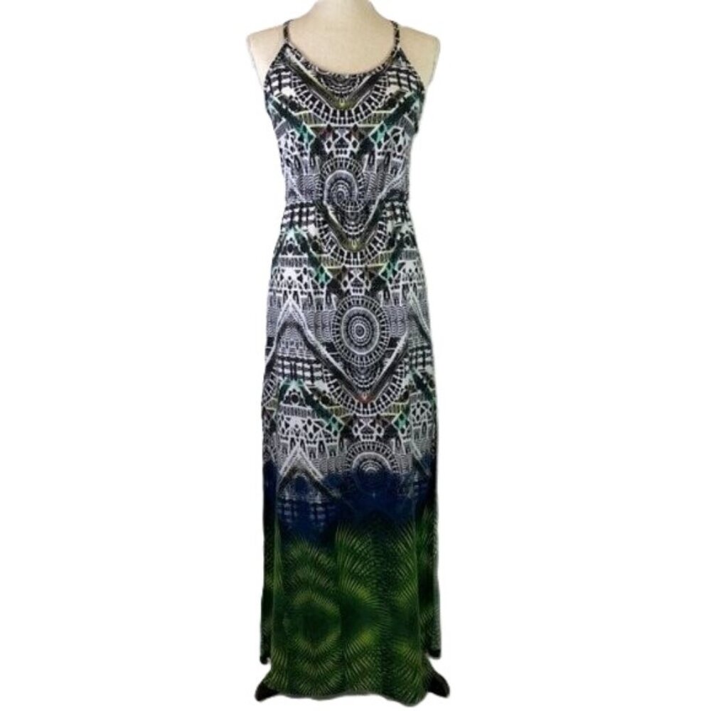 South African Boho Maxi Sundress Sleeveless Racer Back Scoop Neck Size S